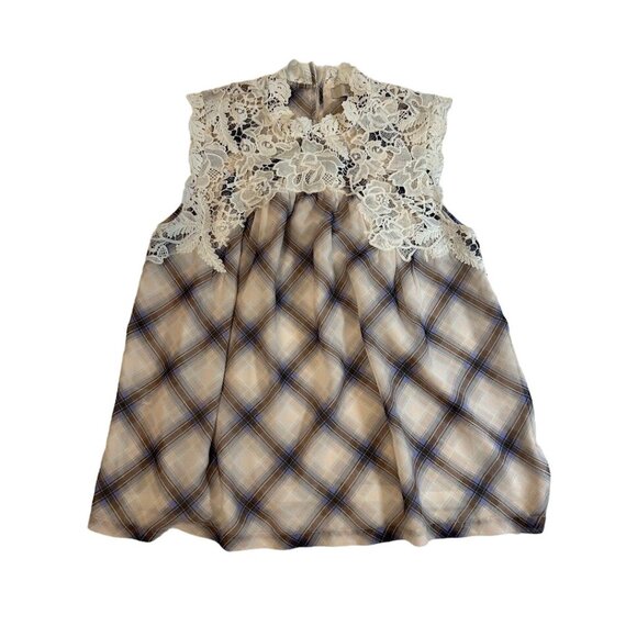 Ann Taylor Loft M Plaid & Lace Sleeveless Top Lined - Picture 1 of 9